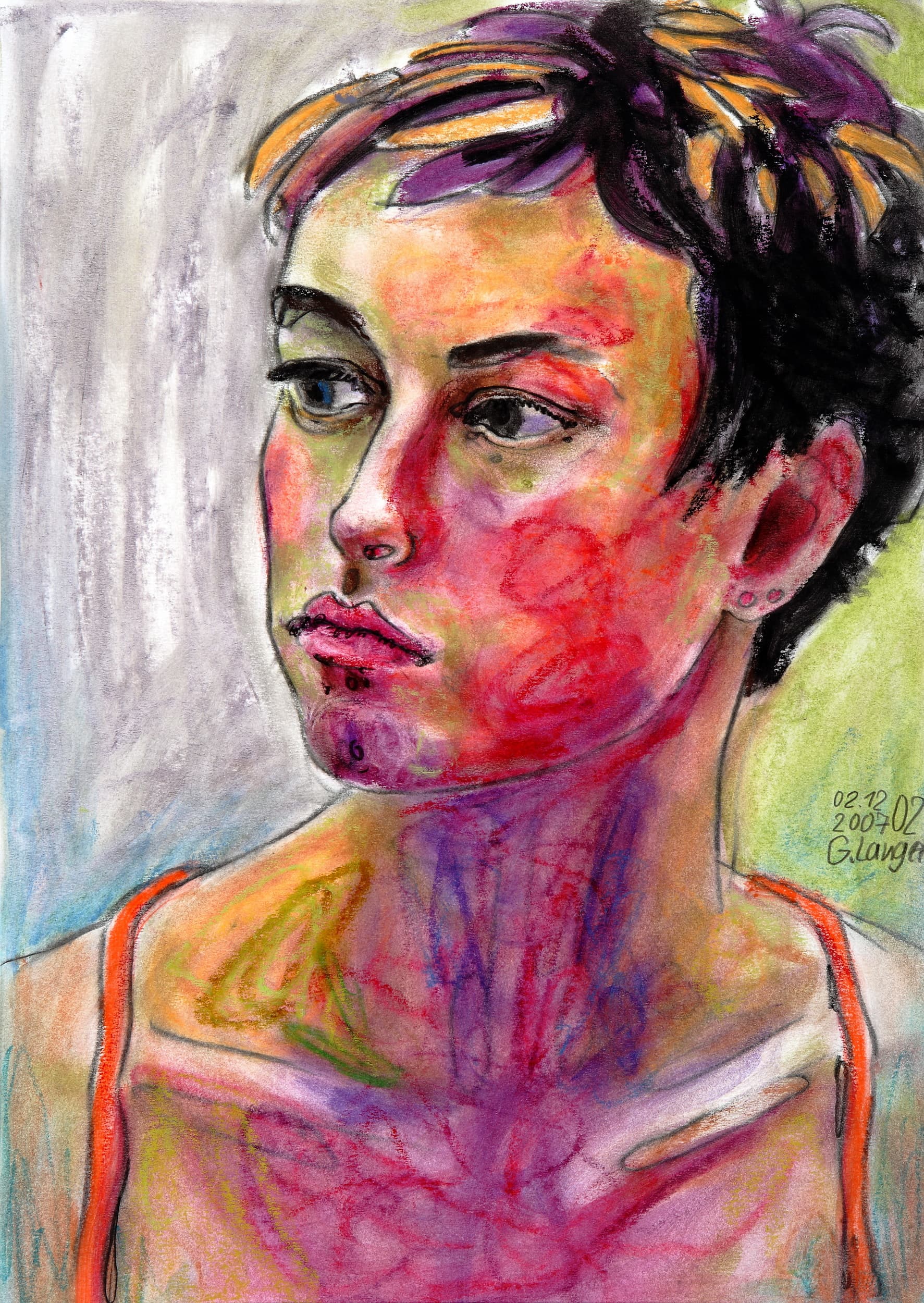 Gunter Langer, Portrait einer Frau, Weites Meer, 2007, Gouache Wasserfarbe Bleistift, Karton, 59 x 42 cm